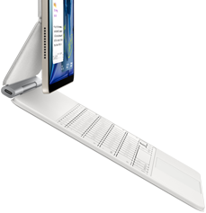 iPad Air, Starlight color, attached to Magic Keyboard, white color, side exterior