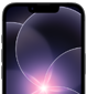 Partial view of black iPhone 17e in portrait orientation, highlighting durable display with a wallpaper image of a purple flower in Liquid Glass design
