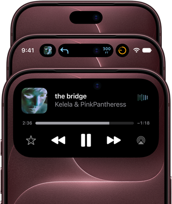 Three iPhone 18 Pros in burgundy color overlapping upward to show Dynamic Island in different modes: off, minimized, and maximized