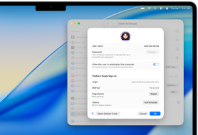 An employee's Single Sign on details in a System Settings window for Users and Groups, shown on a 16-inch MacBook Pro