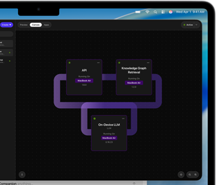 MacBook Air, screen shows a Large Language Model workstream on WebAI