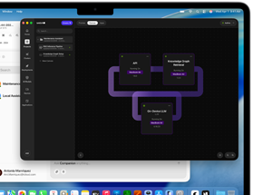MacBook Air, screen shows a Large Language Model workstream on WebAI