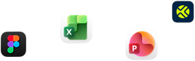 A variety of app icons in a scattered array including Webex, Microsoft Excel, Figma, and more
