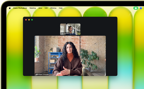 MacBook Neo, citrus color, video call onscreen, Center Stage feature keeps user centered in the frame